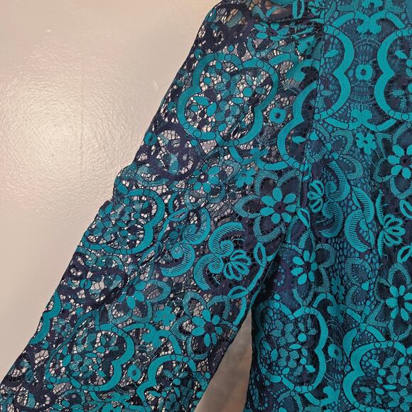 Lilly Pulitzer Georgi Lace Puff Sleeve Dress 4 Valencia Teal Blue Mini Sheath - Picture 4 of 12